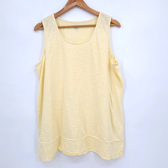 Lands' End Tops - Lands End Yellow Stripe Split Hem Tunic Tank Top Casual Coastal Preppy Size XL